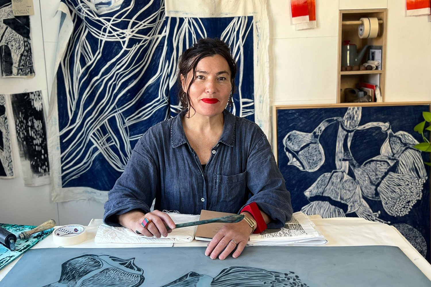 Katharine Gorham Linocut printmaking