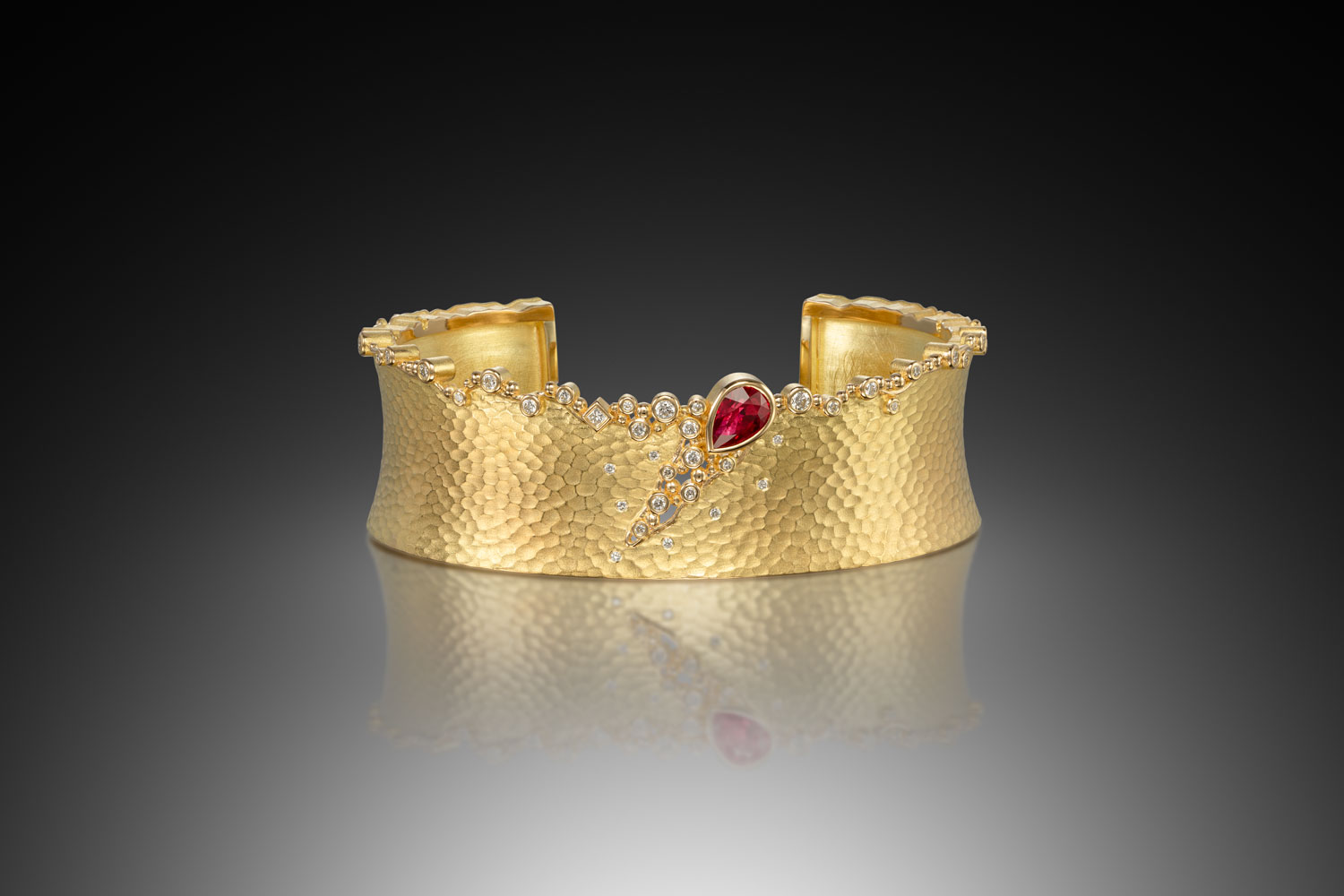 Barbara Heinrich Carved glacier cuff with ruby and diamonds
