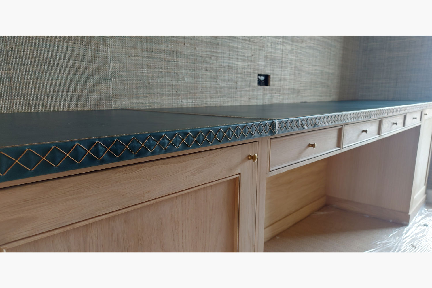 Leather covered desk top