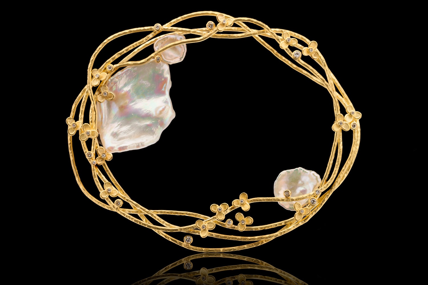 Barbara Heinrich Woven brooch with trillium and pearls
