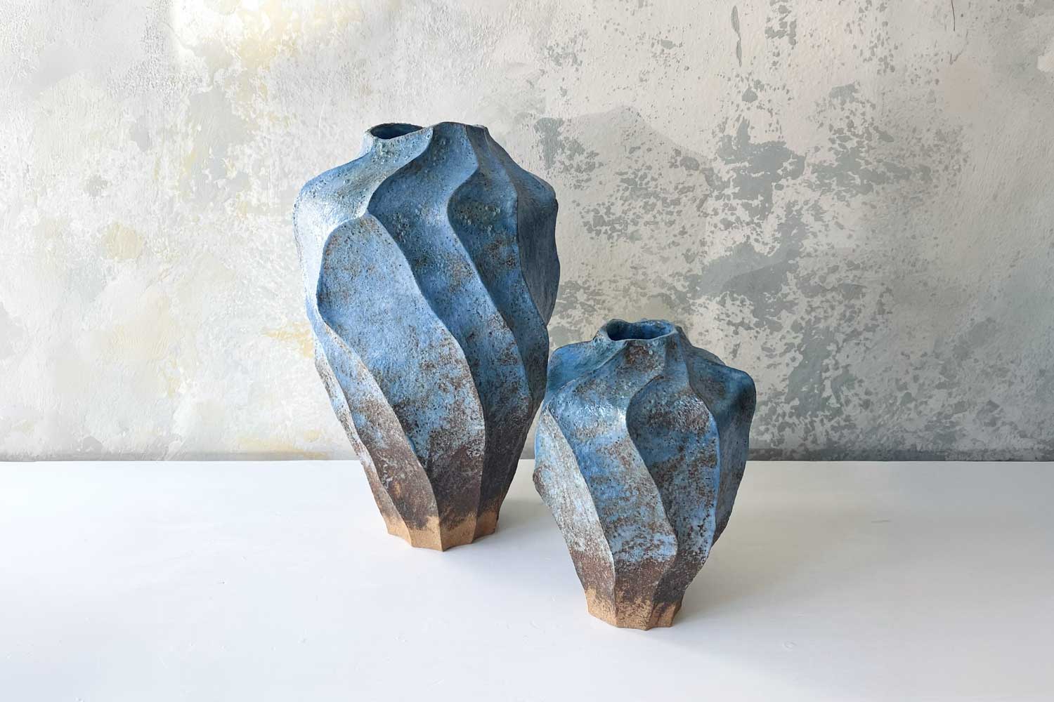 Sara Federici Rusty blue spiral vases