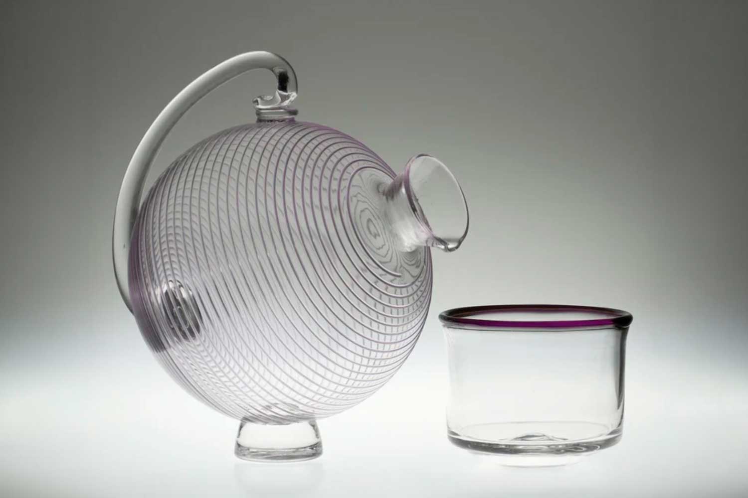 Jarrod Futscher Threaded spherical wine decanter with tumbler