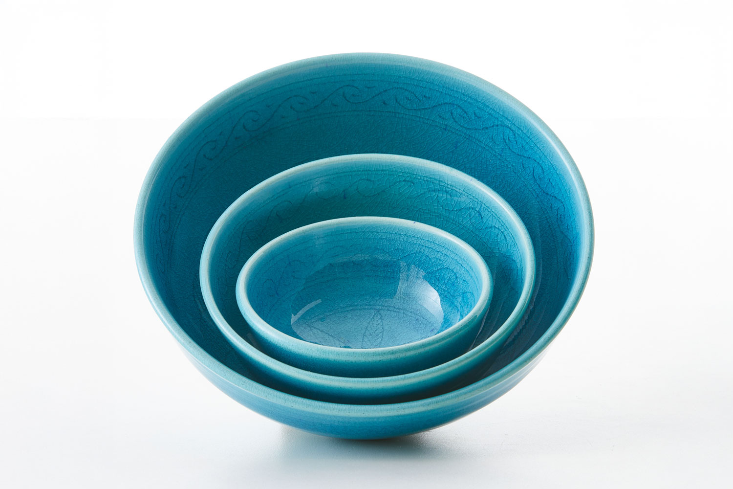 Matin Malikzada Nested hand etched turquoise bowls