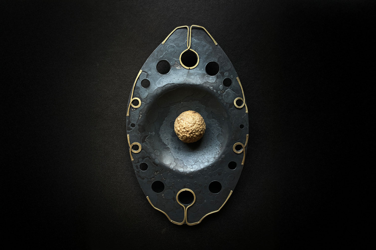 Erica Moody Lacy steel bowl with brass trim