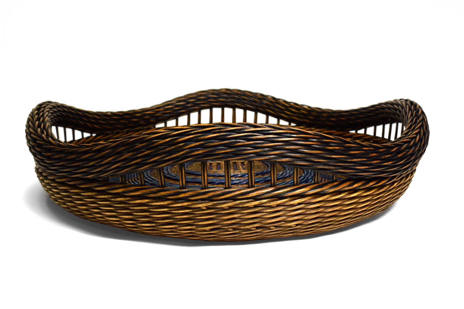 Peeta Tinay Inset handle basket in blue and brown
