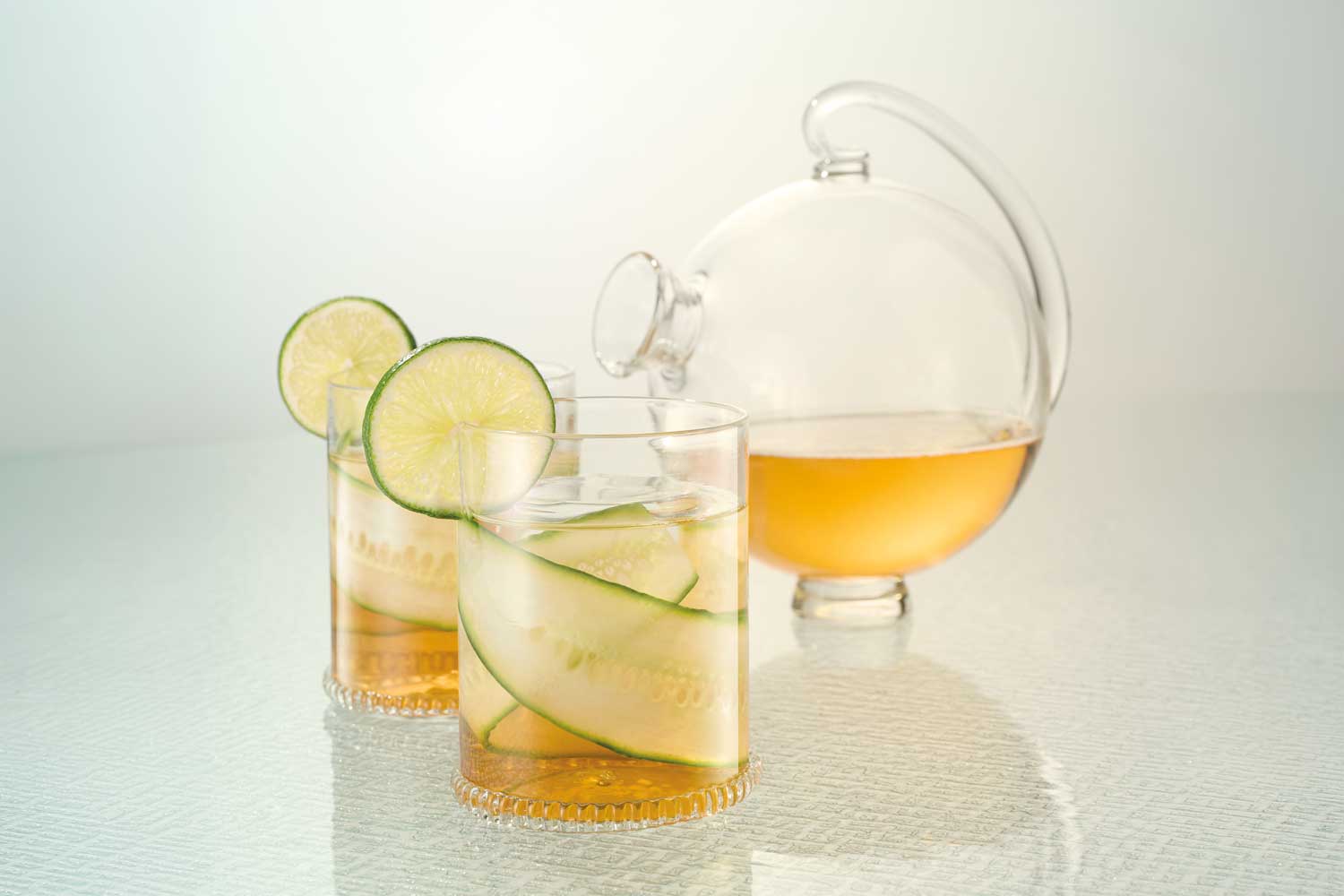 Jarrod Futscher Clear spherical decanter with Czech-style tumblers