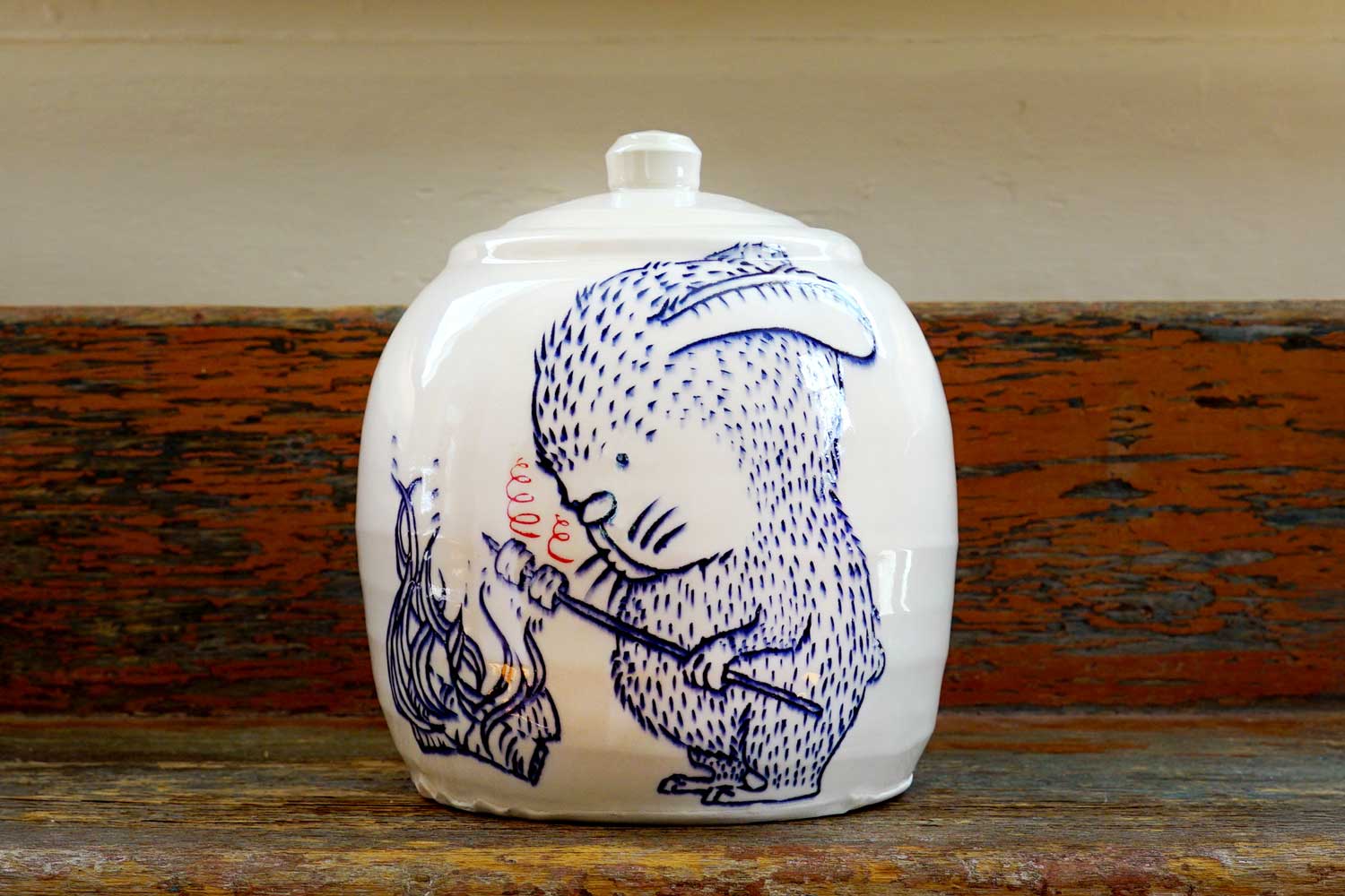 Ayumi Horie Rabbit roasting marshmallows jar