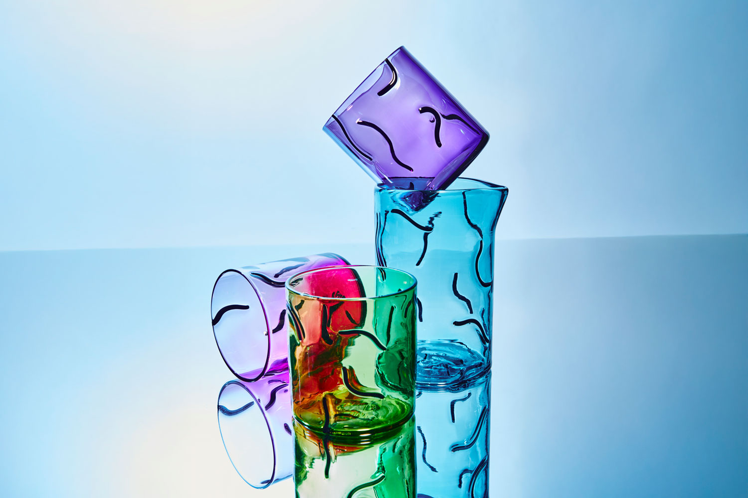 Cedric Mitchell Enjoué tumblers and cocktail mixing glass