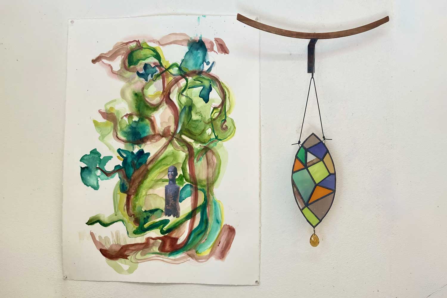 Susan Stinsmuehlen-Amend Simon Assists watercolour and patchwork Whimsey