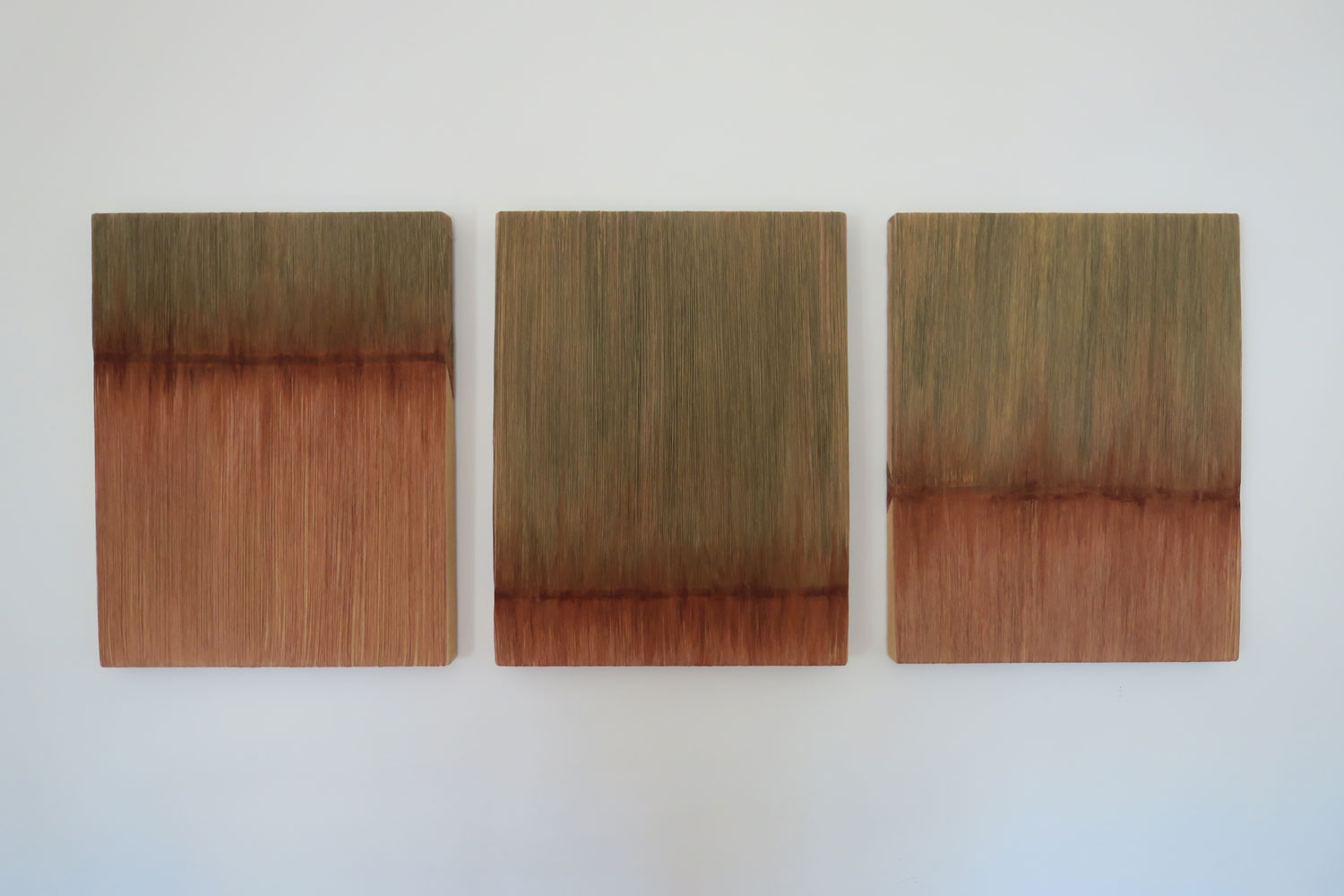 Jessica Bovert Olive green and rust triptych