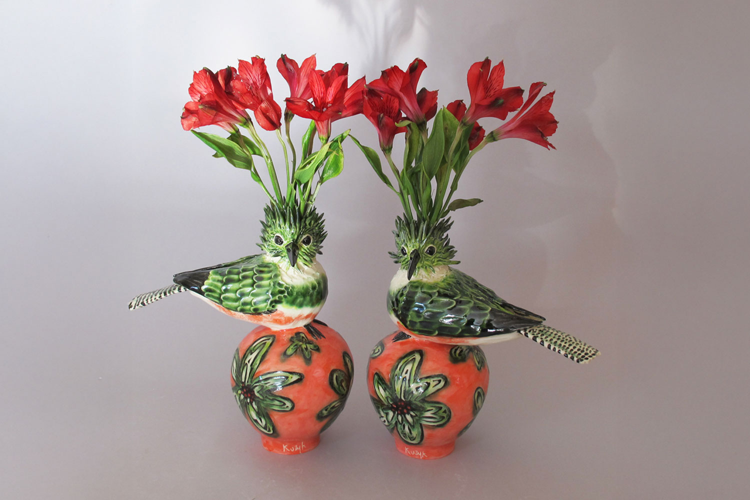 Debra Kuzyk Pair of kingfisher vases